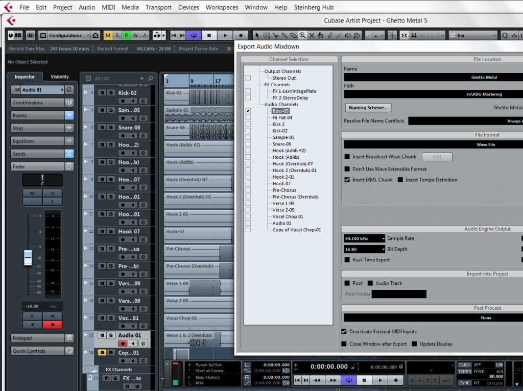 cubase instrument track to audio