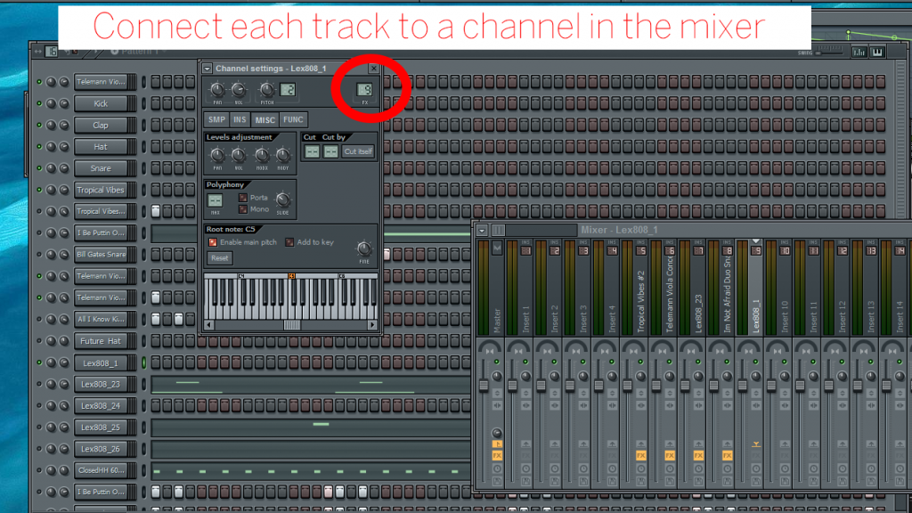 fl studio assign track to mixer